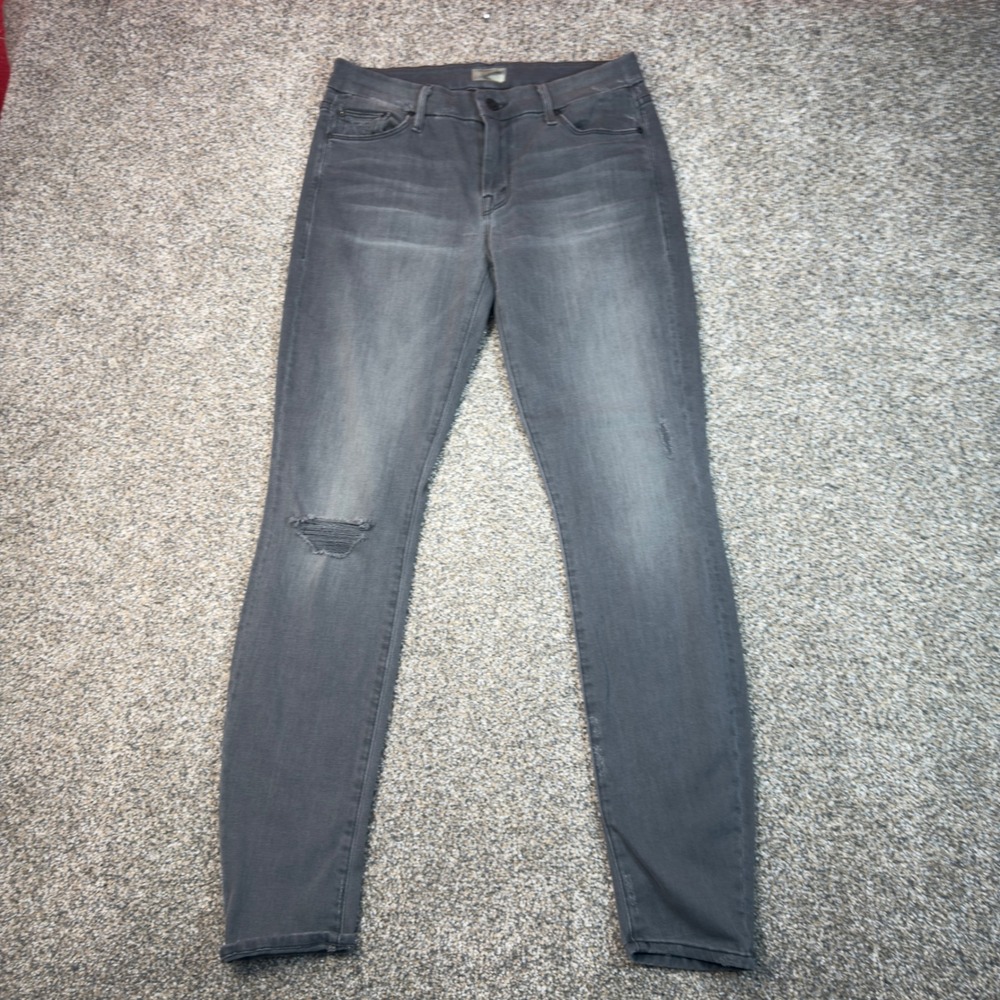 MOTHER Grey Distressed Skinny Jeans High Rise Faded Wash Size 28 Grunge Edgy
